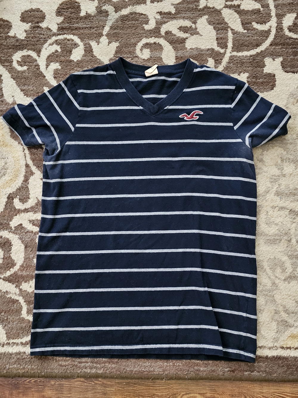 Hollister Navy Striped V-Neck Tee